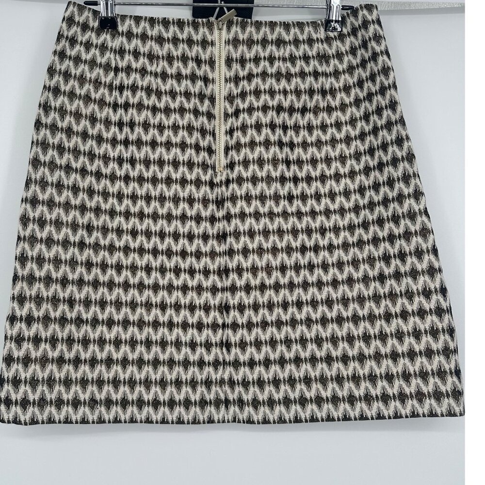 Loft Diamond Jacquard Metallic Black Gold Mini Pencil Skirt Size 10 - Picture 3 of 5
